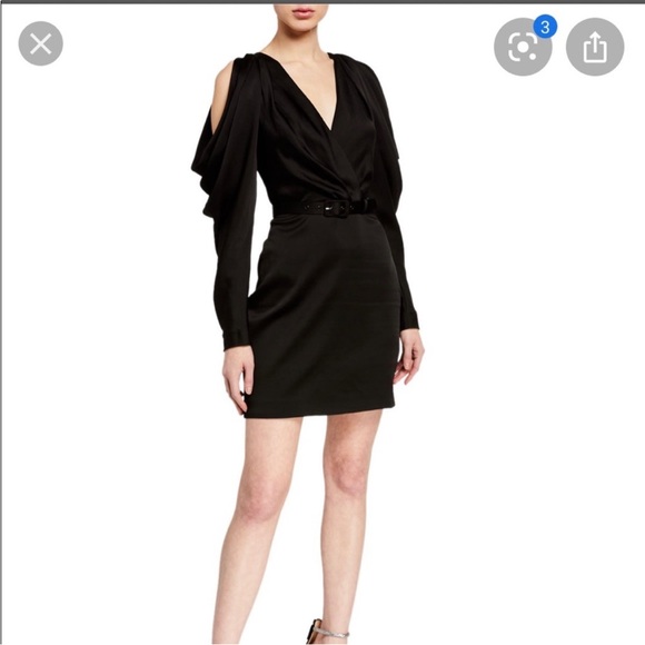 Jonathan Simkhai Cold Shoulder Satin Black Long Sleeve Dress - Picture 1 of 16